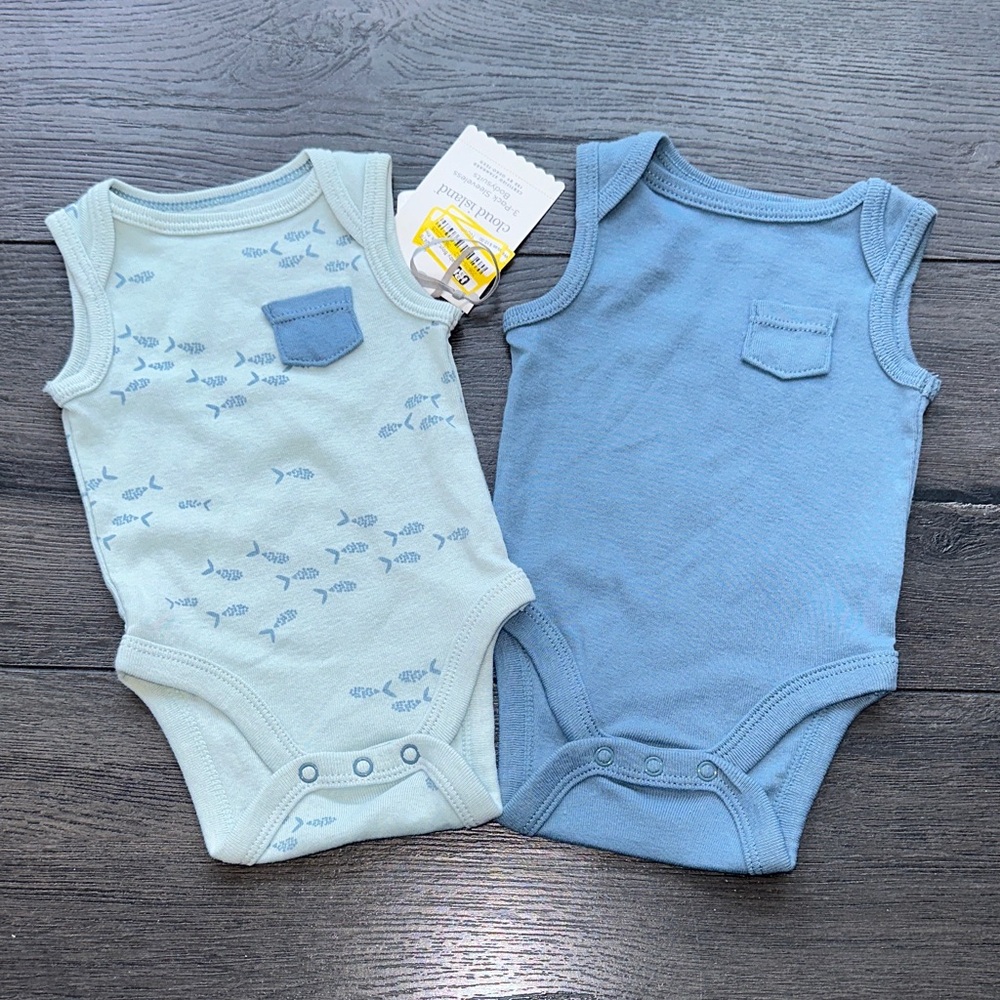 Cloud Island Blue and Light Blue Kids One Pieces